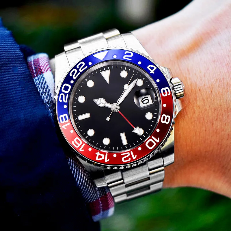 Механические Мужские часы GMT 40 мм сапфировое стекло мужской автоматический