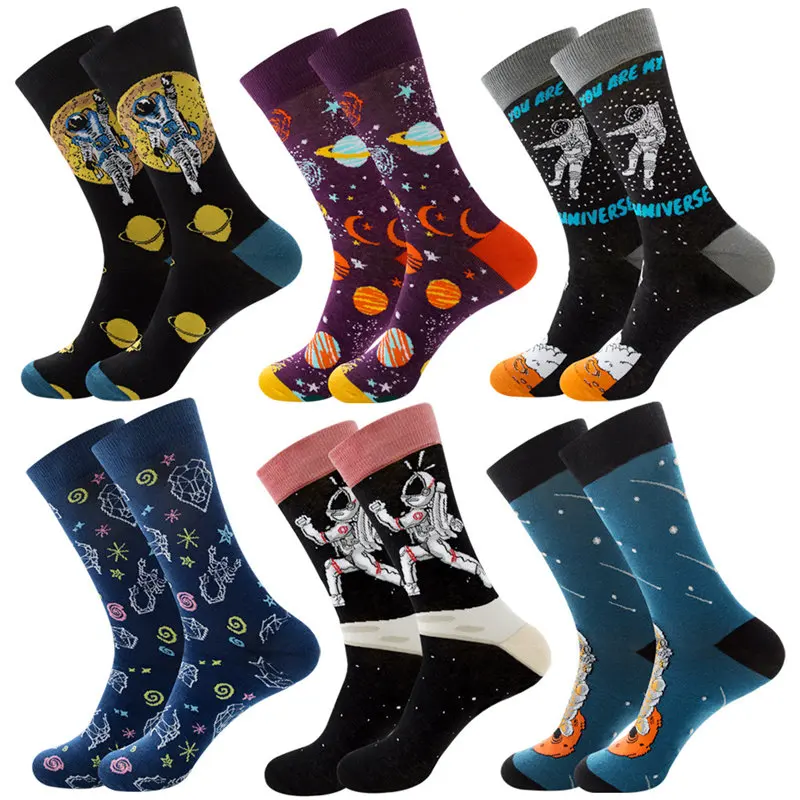 

New Universe Series Cotton Sports Socks Men's Big Board Planet Constellation Female Laughing Tube Socks Astronaut Hip-hop Socks