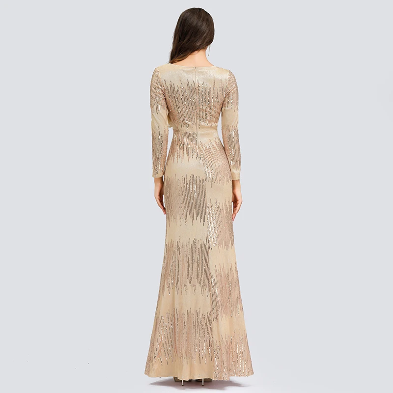 Вечернее платье Русалка Элегантное Шампанское длинное в пол с бисером вечерние