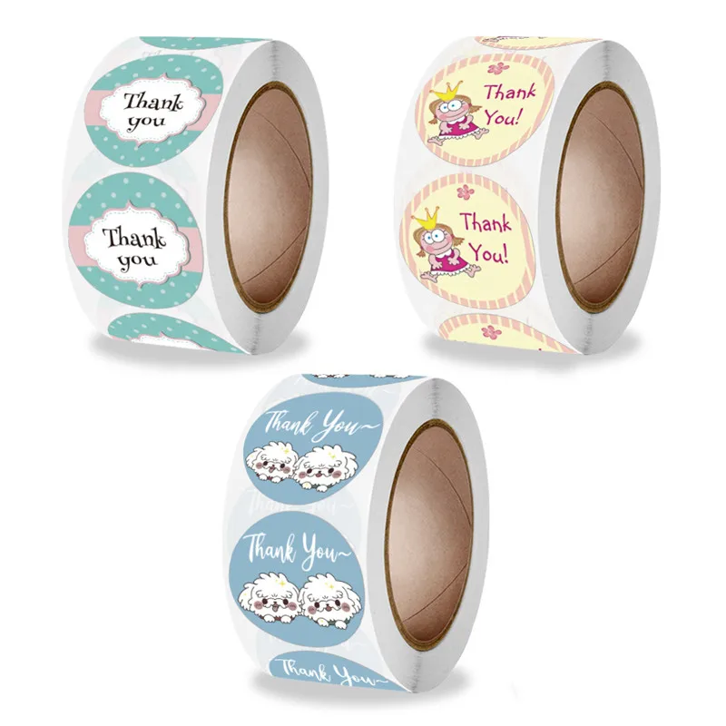 

500 sheets/roll 1 inch thank you seal sticker cute animal dog sticker crafts holiday decoration birthday party gift sticker