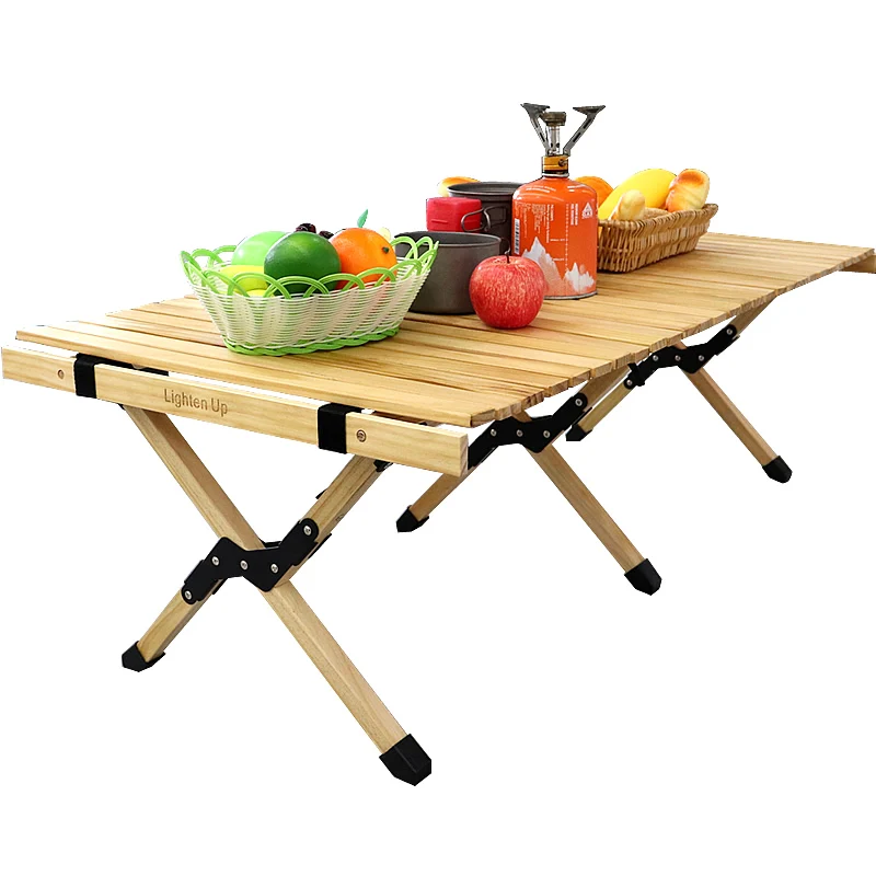 

Lighten Up Egg-Roll Folding-Table Wooden Camping Outdoor Beech with Storage-Bag OEM 120cm