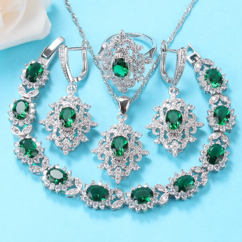 Новый дизайн костюм из серебра 925 пробы с фианитом зеленые большие Ювелирные