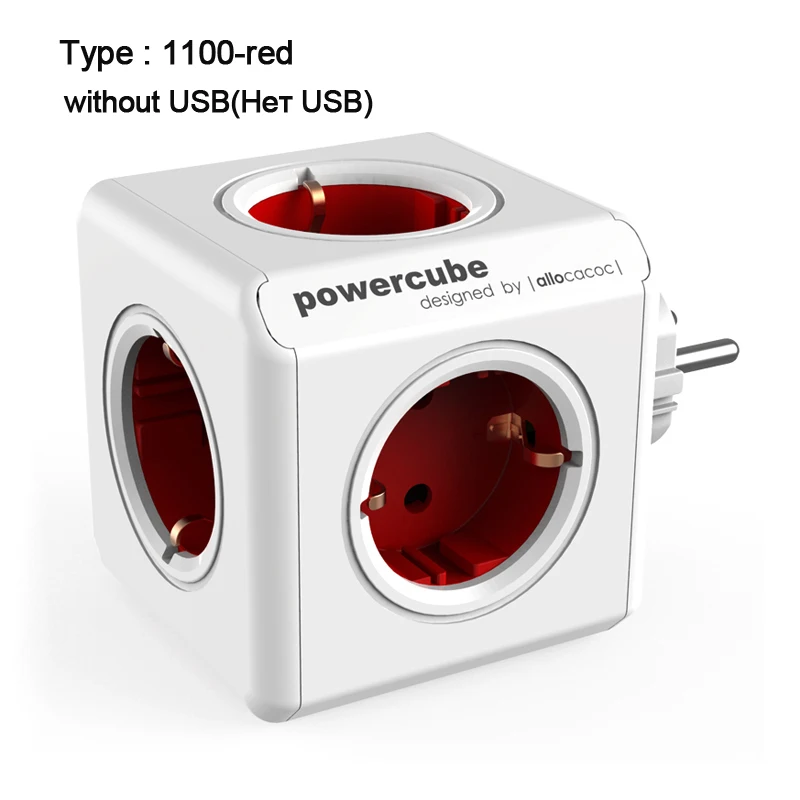 red-without-USB Allocacoc ЕС вилка силовая полоса умная розетка блок переходник переходник euro на евровилку питания 4 розетки 16A 3680 Вт розетка USB 5 В 2.1A удлинитель Мультиадаптер Настольный - Цвет: red-without-USB