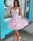 Женское Короткое платье-трапеция, Розовое Бальное Платье на бретелях-спагетти с 3D цветами и V-образным вырезом, 2022