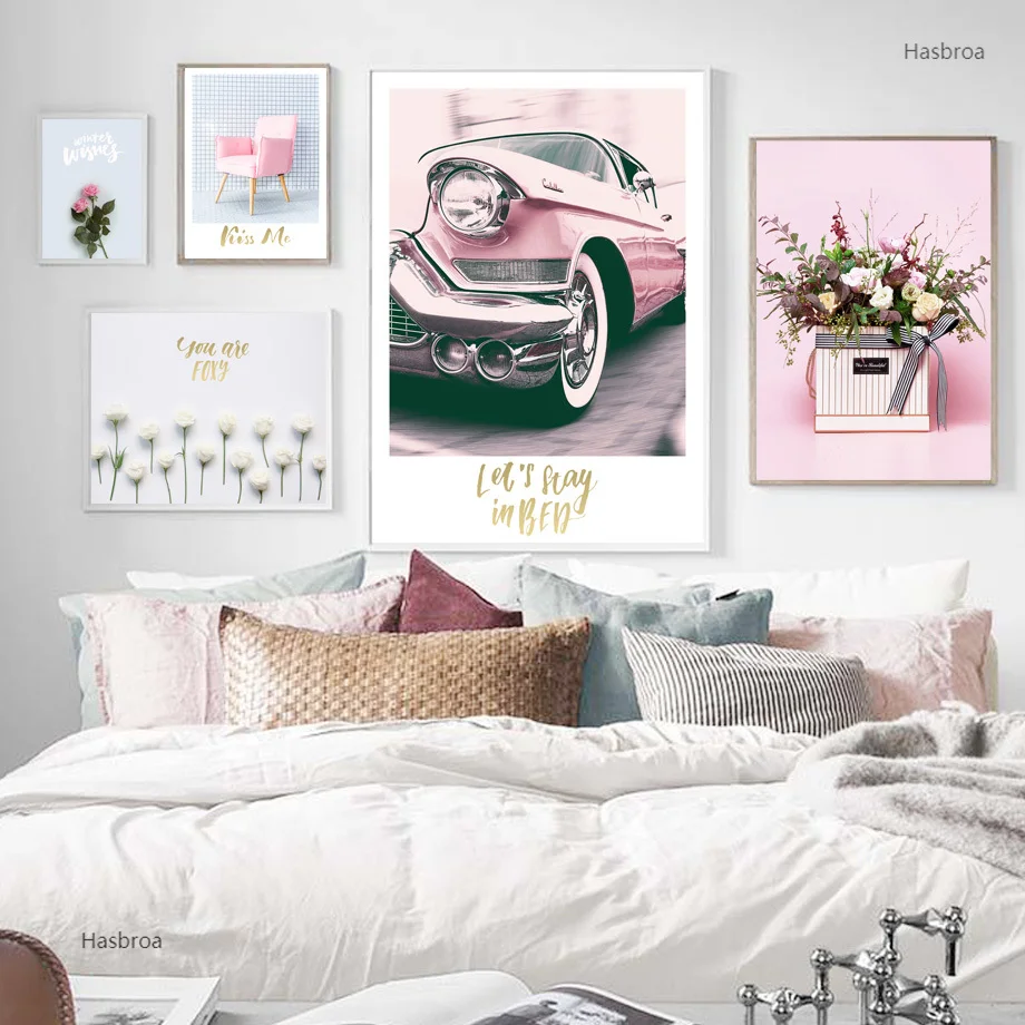 Настенные художественные картины пионы розы цветы стул автомобиль Картина на