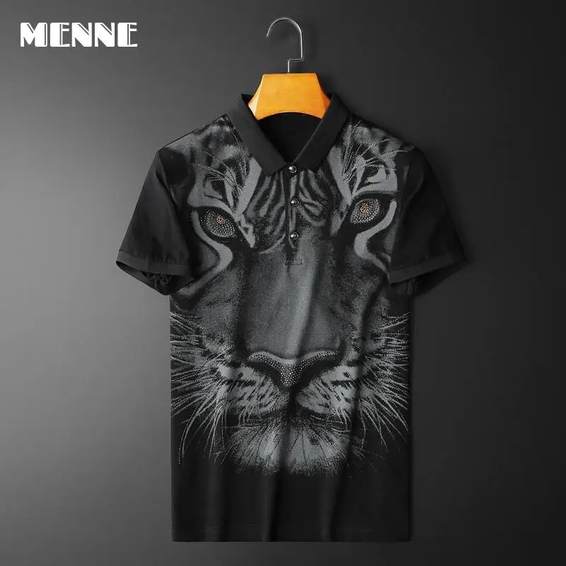

2021 new poloshirt Diamond decoration men shirts polo shirts for men Tiger head print shirt casual High quality mens shirt