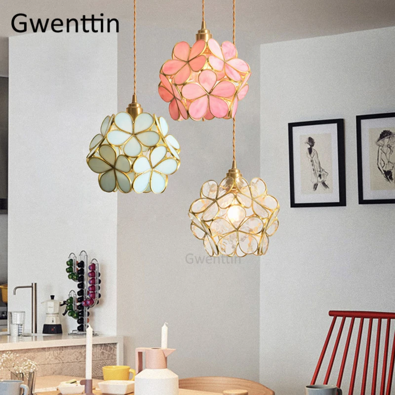 Цветочный витражный подвесной светильник из японского цветущего вишни