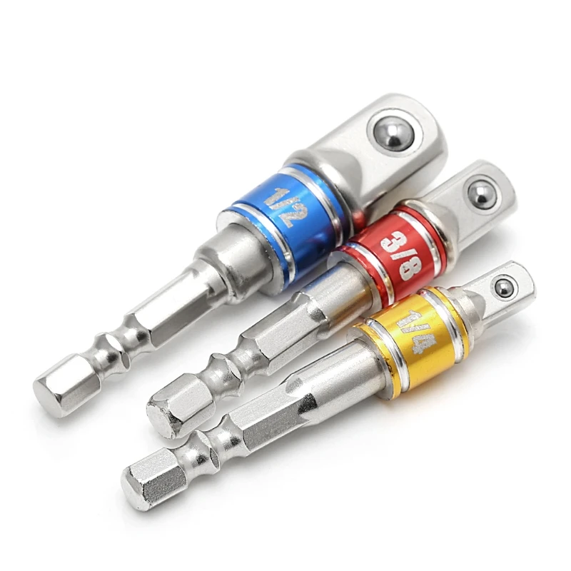 

3 Pcs Power Screwdriver Driver Socket Bit Adapter Drill 1/4" 3/8" 1/2" Hex Shank Y5JA