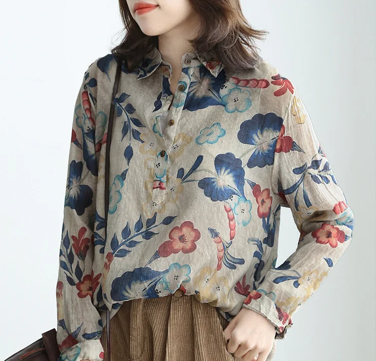 Тонкая рубашка в винтажном стиле Mori Girl с принтом коллекция 2019 года сезон весна