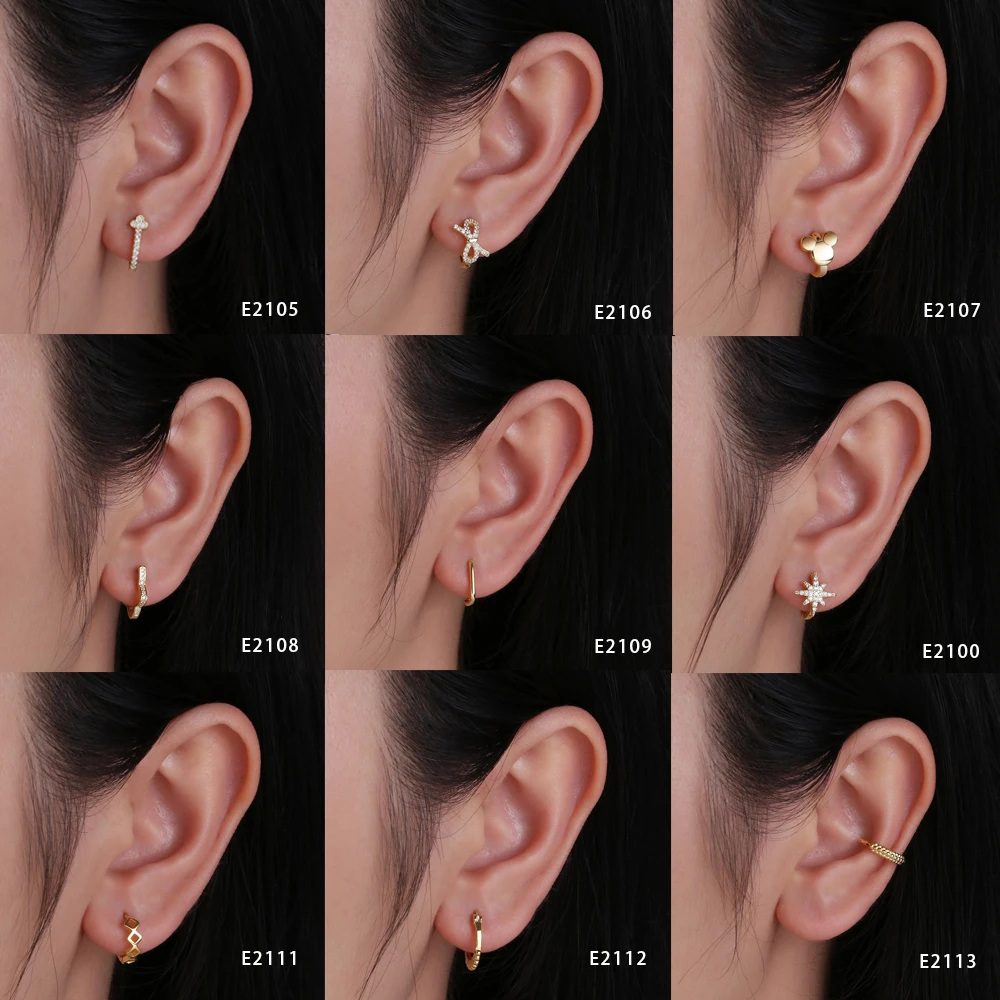 

925 Sterling Silver Hoop Earrings Round Small Gold CZ Hoops Star/heart/beads/flower/Smiley Shape for Woman Trendy Luxury Jewelry