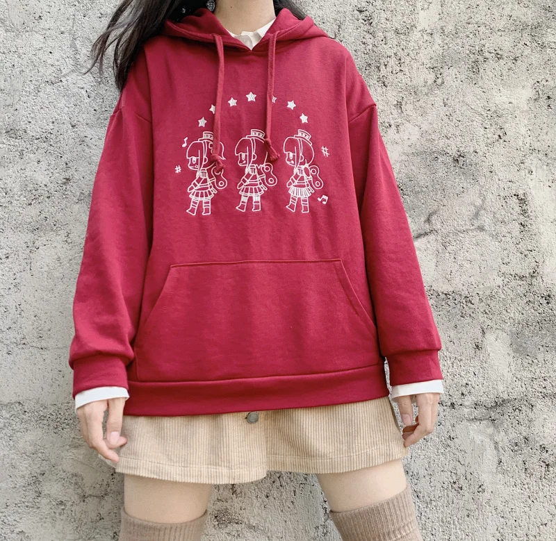 Красный Красный Kawaii Свободная Толстовка для женщин Harajuku Лолита девушка аниме графические толстовки Японский Винтаж Пуловеры с длинными рукавами - Цвет: Красный