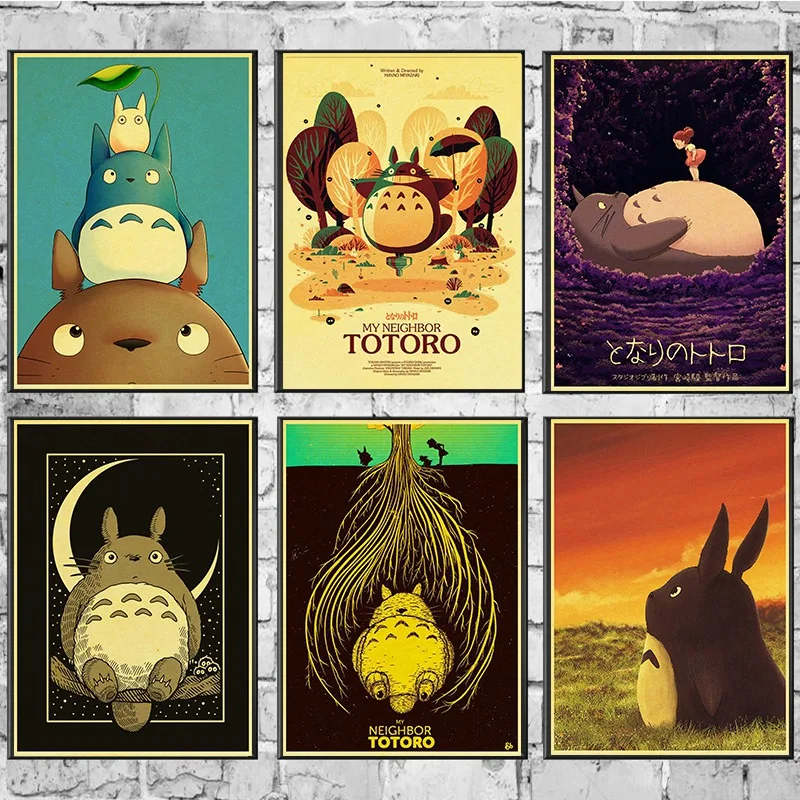 

Miyazaki Hayao My Neighbor Totoro Poster Cartoon Anime Decorative Vintage Movie Posters Kidsroom Wall Poster