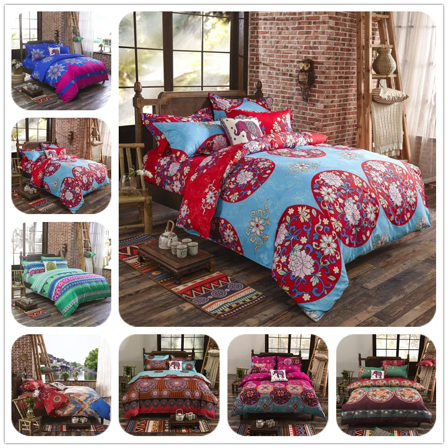 

ethnic flower bohemian duvet cover set single double king queen twin size bed linen set
