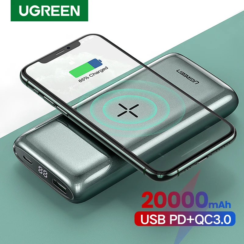 Портативный аккумулятор UGREEN 20000 мАч беспроводная зарядка быстрая