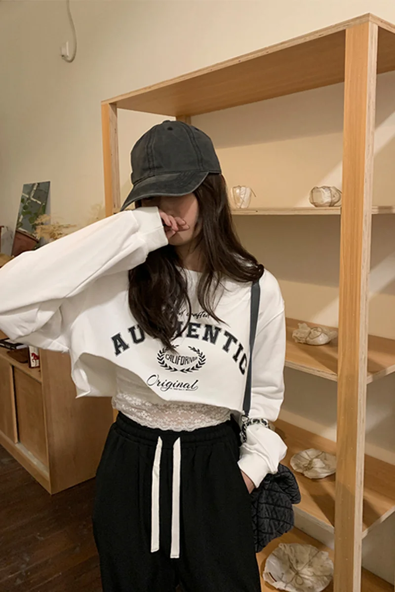 Женская футболка Свободный Топ с длинным рукавом и надписью новинка 2021 | одежда