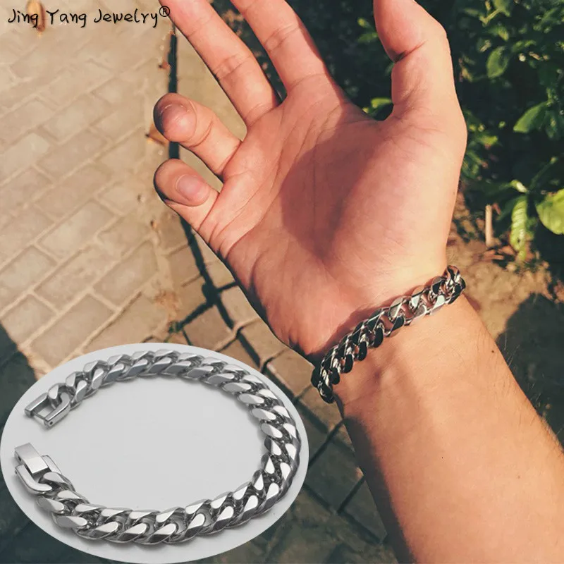 Braccialetto per gli uomini in acciaio inox braccialetto di fascino catena a maglia cubano portata mano catene bracciali ac|Цепочки и