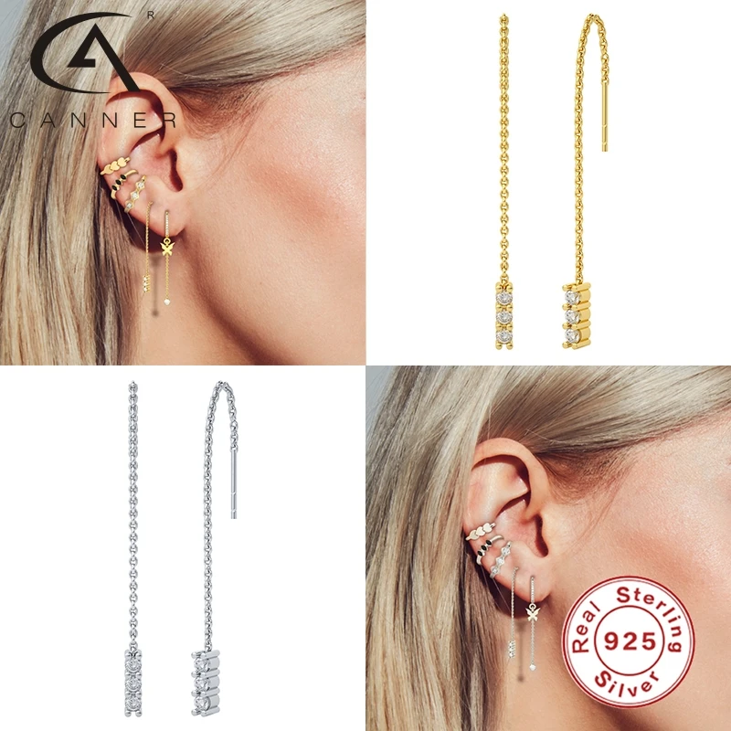 

CANNER 100% 925 Sterling Silver All-Match Chain Stud Earrings For Women Elegant Dangle hip hop Earrings Fine Jewelry Pendientes