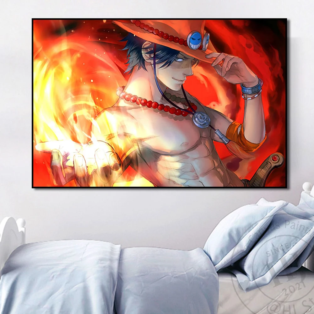 

One Piece Canvas Painting Japanese Anime Portgas D. Ace Poster Print Wall Art Prints Home Bedroom Wall Picture Decorative Mura