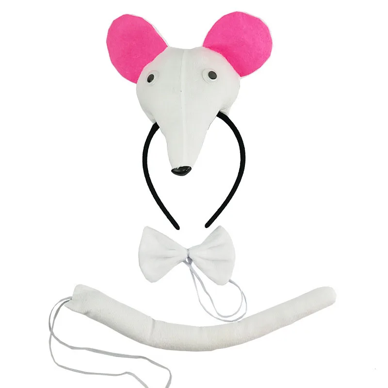 Halloween white grey pink Rat Mouse Headband Tail Animal Costume Cosplay Performance Accessories Children Birthday Party prop |