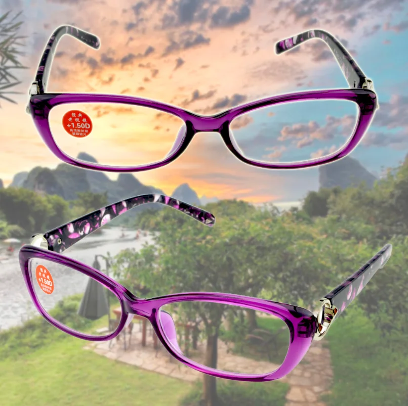 Tr90 Ultra Light Handmade Frame Reading Glasses Purple Flower N Brown Full Rim Spectacles +0.5 +0.75 +1 To +6