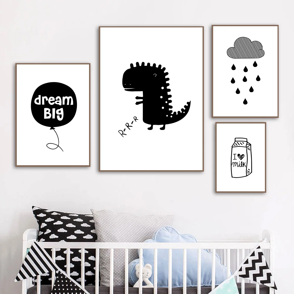 Минималистичный мальчик динозавр холст картина плакат мультфильм настенный
