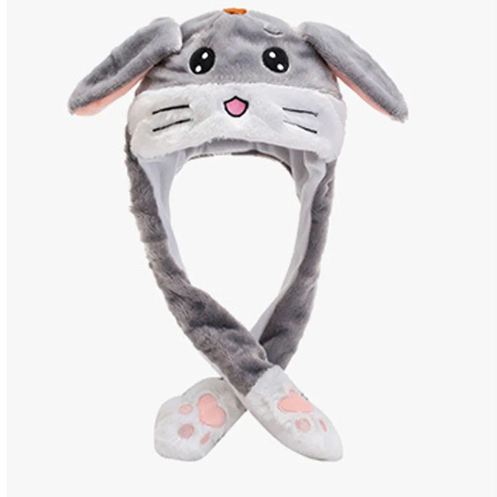 

Funny Plush Bunny Hat Ear Moving/Jumping Rabbit Hat Cute Unisex Animal Ear Flap Hat with Paws for Women Girls