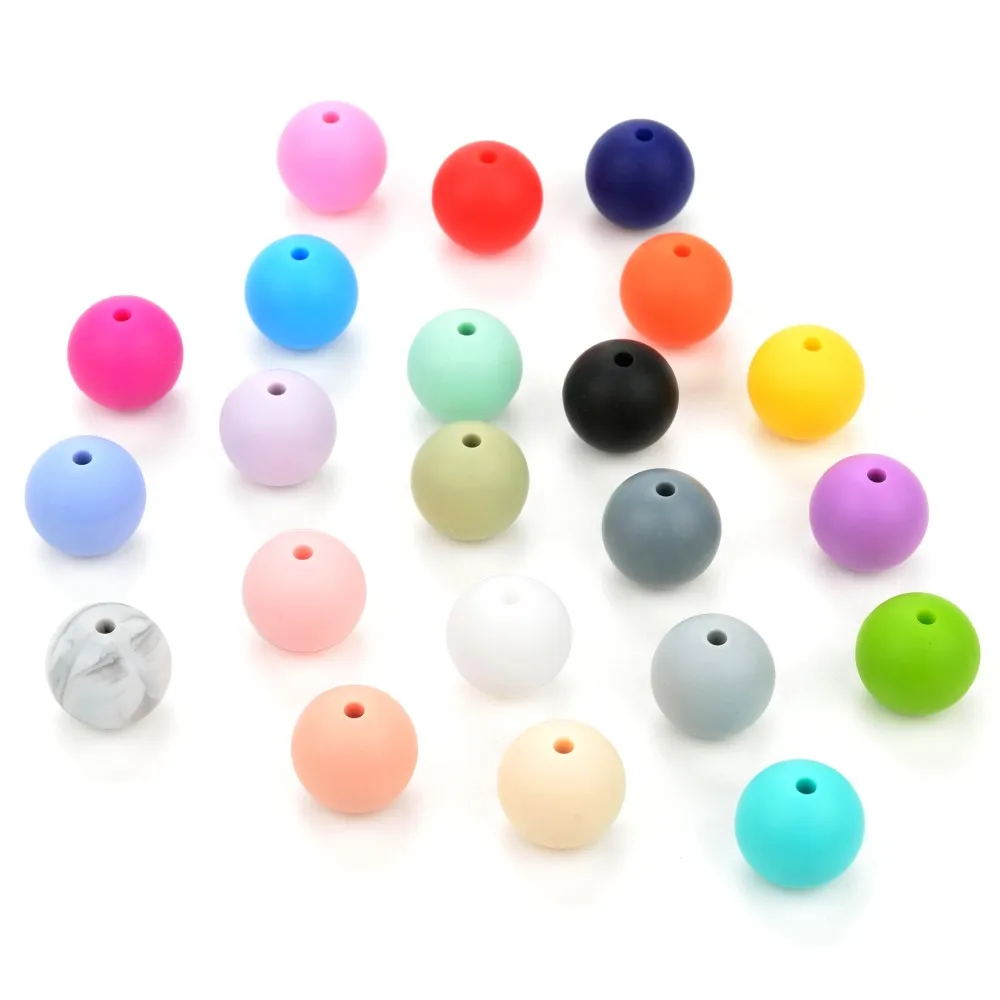 LOFCA-collar de dentici&oacute;n para beb&eacute;, cuentas redondas de silicona de 22mm, sin BPA, cadena de chupete de silicona de grado alimenticio, 50 Uds.-2