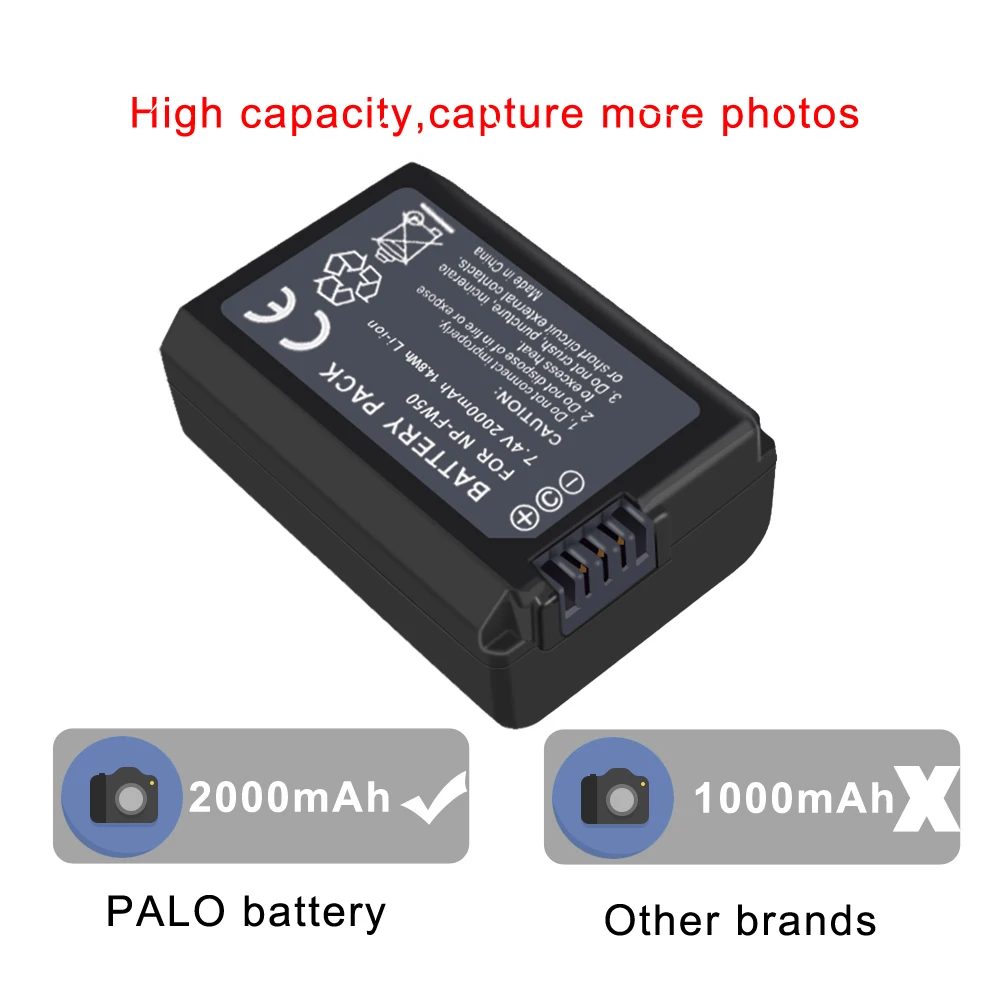 1pcs PALO NPFW50 NP FW50 NP-FW50 Батарея для sony Alpha a6500 a6300 a6000 a5000 a3000 SLT-A35, SLT-A37, SLT-A37K, SLT-A37M, SLT-A55 - Цвет: 1pcs