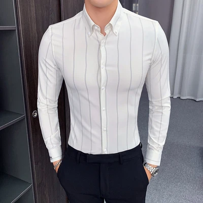 Новинка 2019 английская мужская полосатая рубашка с длинными рукавами приталенная