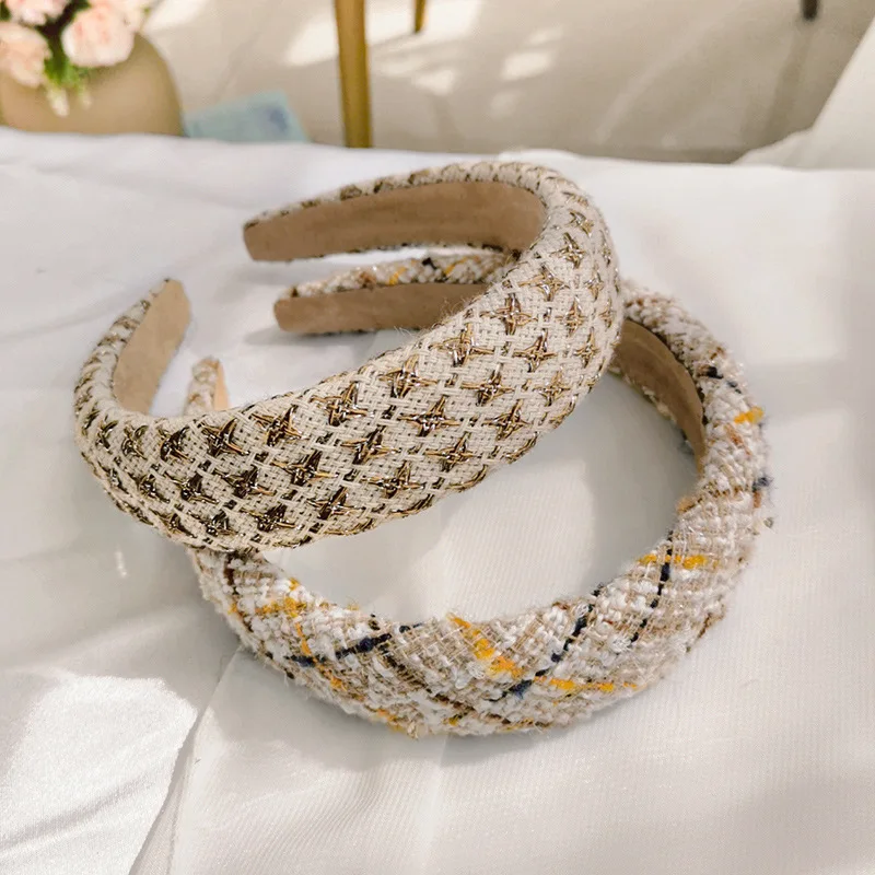 

2021 New Fashion Knitting Hairband Women Plaid Headband Wide Sponge Hair Hoop Bands Bow Thicken Headdress Hair Accessories
