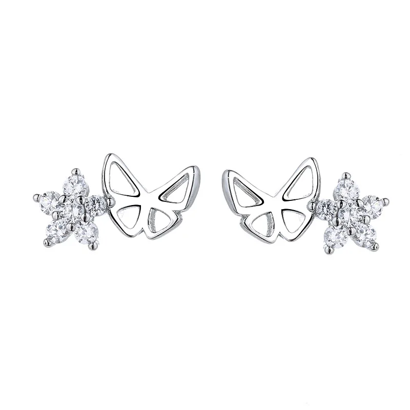 

Sweet Silver butterfly flower Stud Earrings 925 Shining Cute Star Earring For Women Girl Wedding Fashion Jewelry Gift