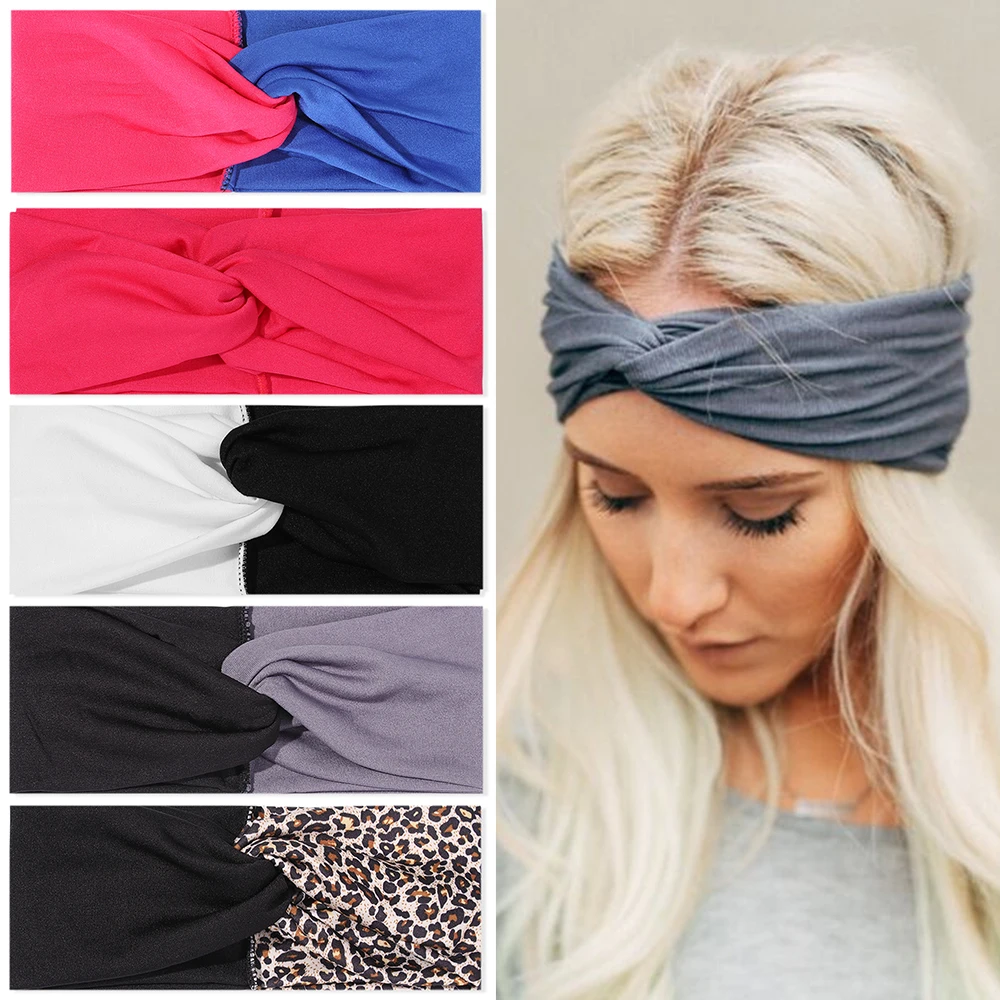 Модные широкие повязки на голову контрастных цветов мягкие эластичные зимние