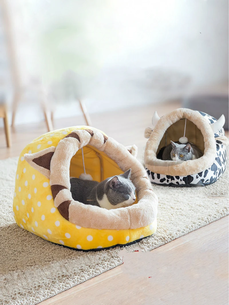 Кошачья кровать плюшевая для домашних животных домик мягкая кошки коврик Конура