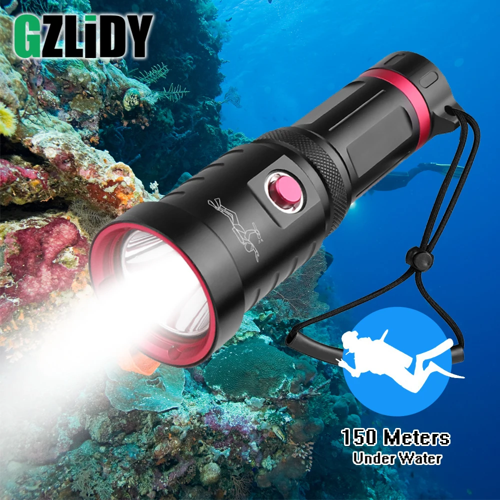 

LED Diving Flashlight Super Bright P70.2 Torch Professional IPX8 Dive Lamp 150M Underwater Lantern Waterproof 26650/18650 Light