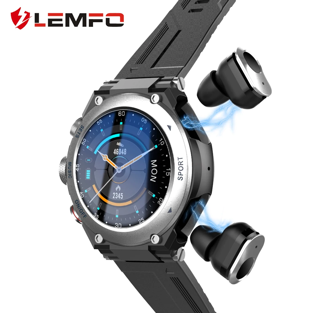 LEMFO T92 Smart Watch Man TWS Earphones Support Bluetooth Call Heart Rate Blood Pressure Smartwatch 2021 Android | Электроника