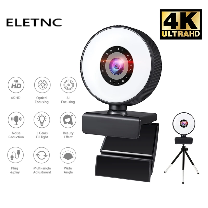 

Webcam 4K Mini Web Camera For PC Computer Laptop With Microphone Auto Focus Light Video Webcam 1080P 2K Live Web Cam Accessories