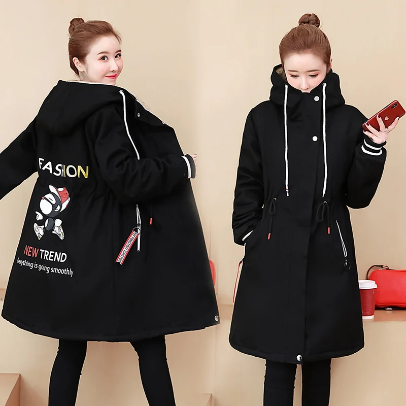 

9350# Winter Thicken Warm Fleece Maternity Long Coats Drawstring Plus Velvet Outwear Clothes for Pregnant Women Pregnancy Jacket
