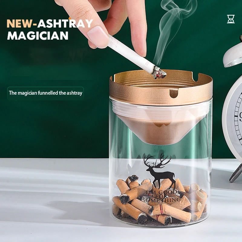 

1pc Stainless Steel Glass cigar Ashtray outdoor Windproof Smoke Cup Holder Anti-fly Ash Ashtray With Cover Bedroom Accessories