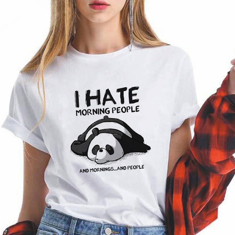 

Женская Кемпинг Медведь Ненавижу утро людей забавная Футболка с принтом летнее платье для девочек на рост от 90S футболки Испания негабаритн...
