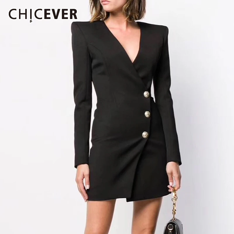 CHICEVER Осеннее элегантное платье для женщин v образный вырез длинный рукав высокая