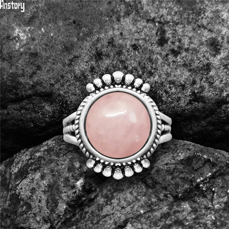Round Quartz Rings For Women Irregular Natural Stone Tail Tiger Eye Lpais Antique Silver Plated Fashion Ring | Украшения и
