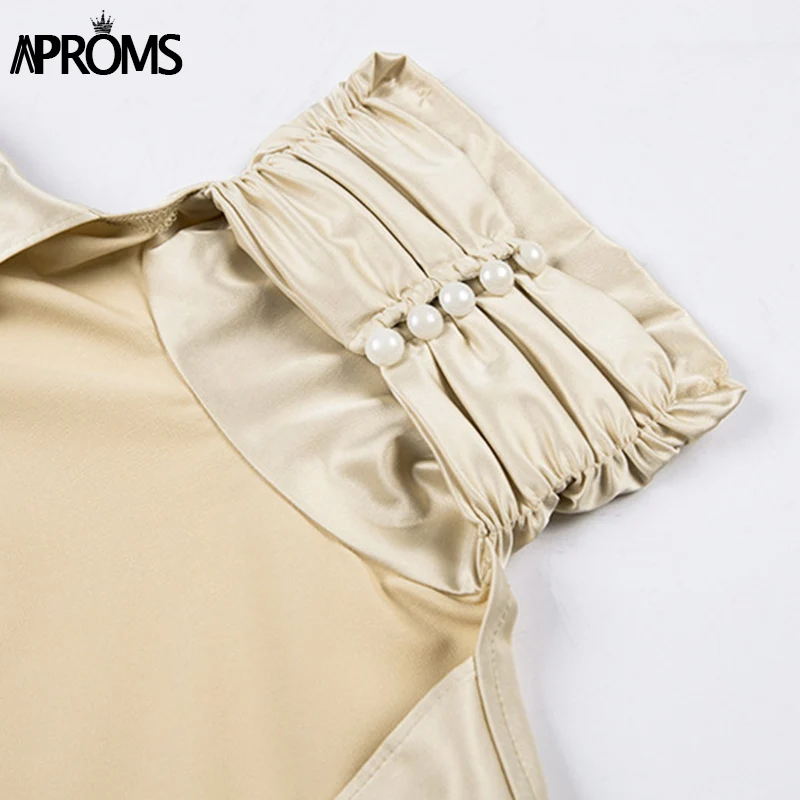Aproms, винтажная атласная блузка с рюшами, Женская Сексуальная Блузка с открытой спиной на шнуровке, Женский Топ, осенняя рубашка с длинным рукавом, женские блузки
