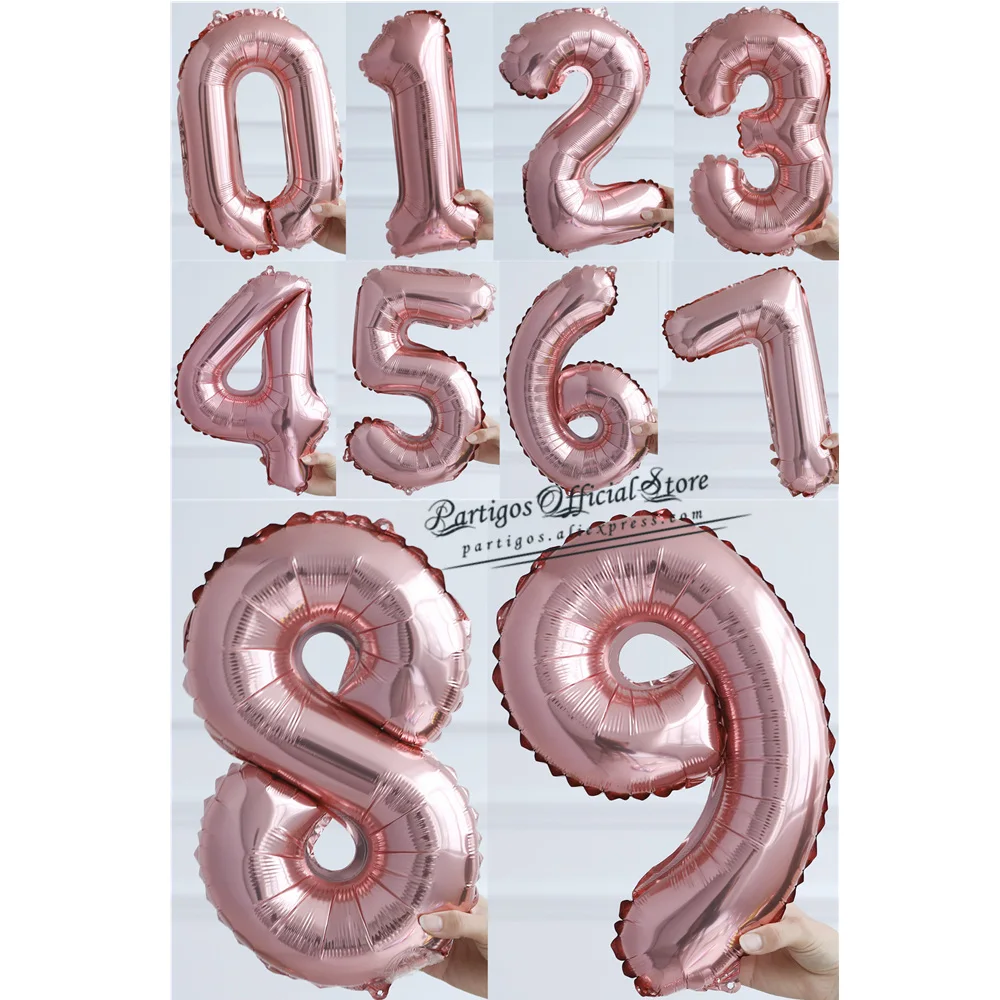 Тонкие шары в виде цифр серебряные радужные розовое золото 50 шт. 16 дюймов для