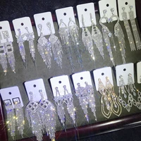 wholesale 12 pairslots bulk crystal zircon long tassel earrings big drop dangle wedding bridal big earrings for women jewelry