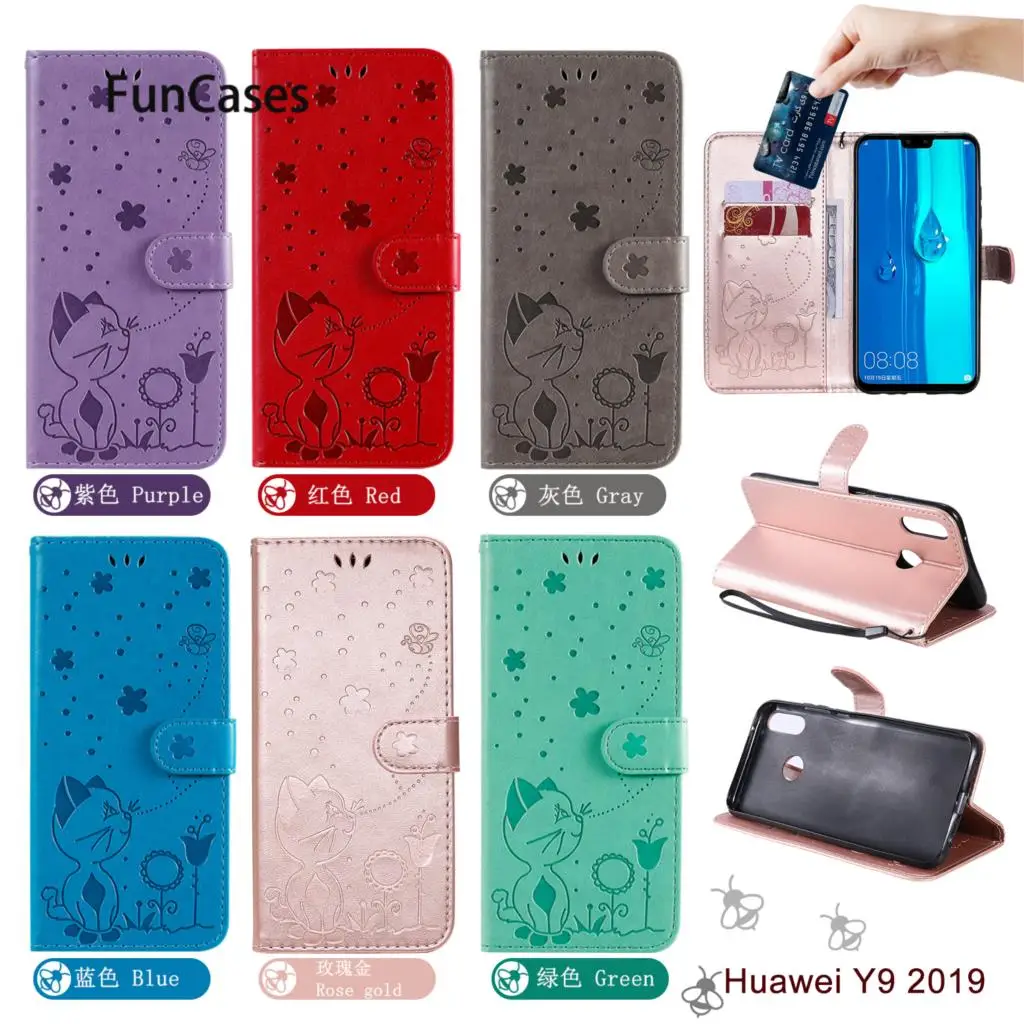 Solid Color Mobile Phone Covers For estuche Huawei Y9 2019 Csse Case sFor Capinha para Enjoy 9 Plus PU Leather Book Wallet Pouch