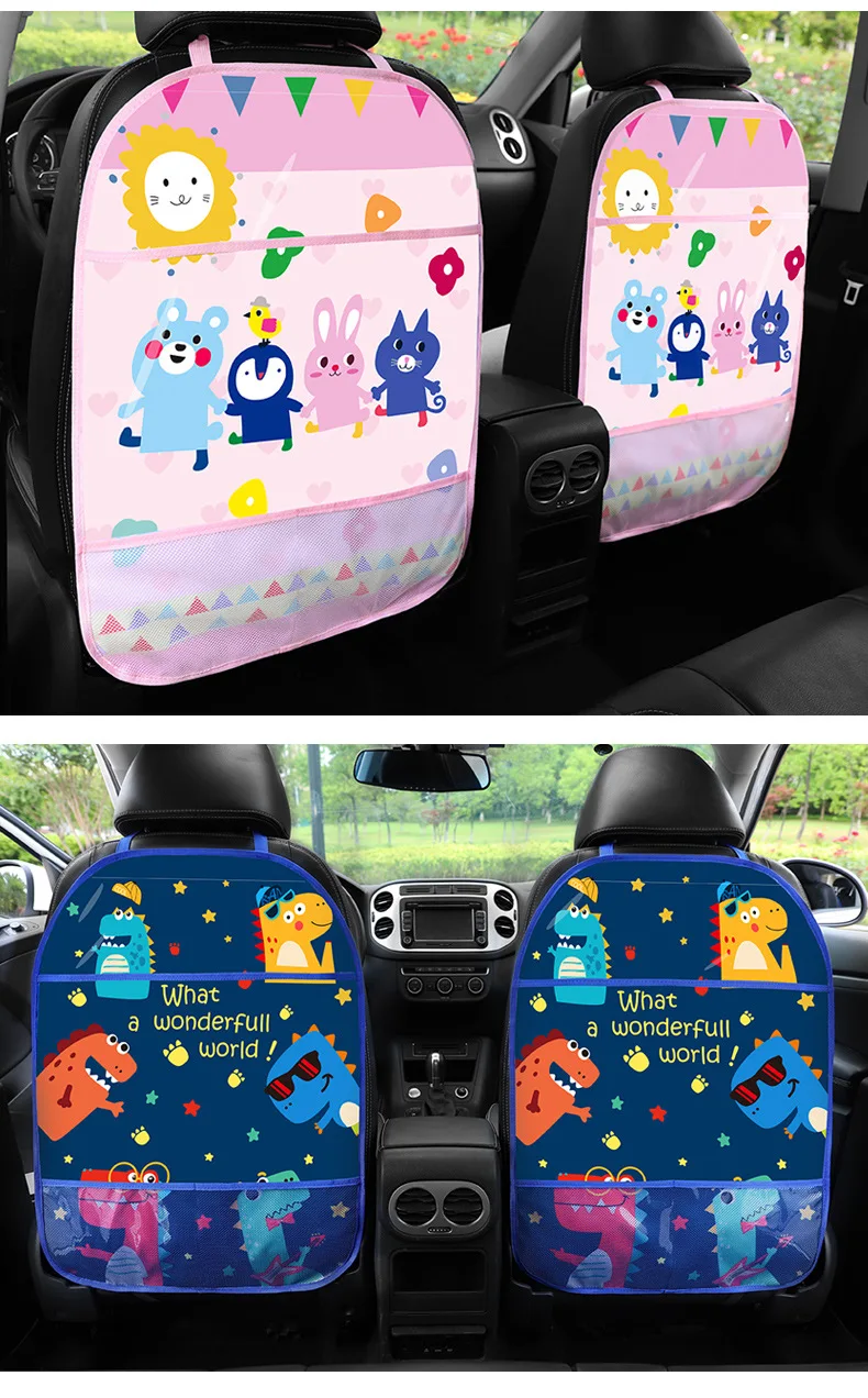 Funda protectora de dibujos animados para asiento trasero de coche, organizador de Kick Mat, soporte para tableta, bolsa colgante, soporte de almacenamiento de estilo de coche, accesorios para coche-2