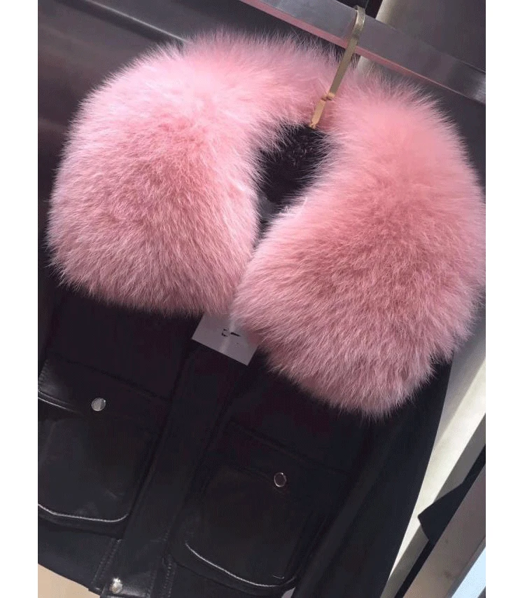 2021 fashion women motorcycle and biker short coat genuine sheepskin leather large fox fur collar cotton padded plus size xxxl