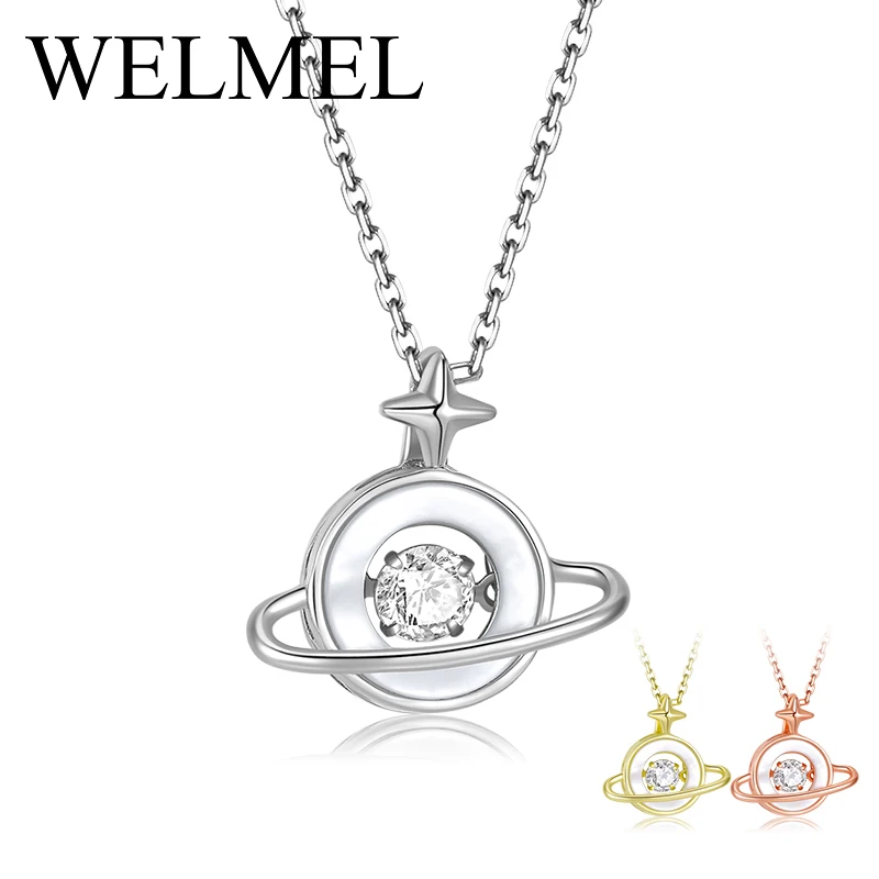 

Hot sale Dream planet Crystal CZ Round Pendant Necklace Gold Color Bijoux 925 Sterling Silver Elegant Women Jewelry Gifts