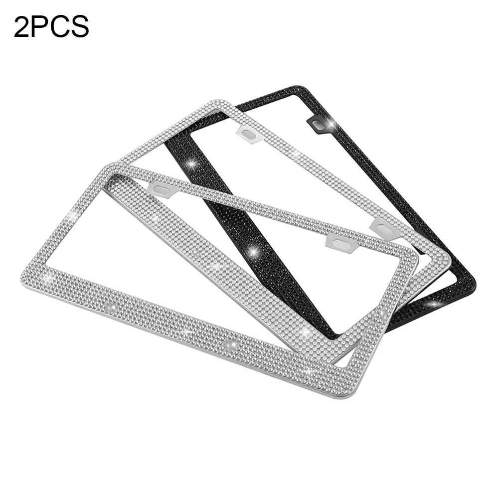 

2Pcs Women Exterior Accessories Cool Easy Install Gift Car License Plate Frame Bling US Vehicle Glitter Rhinestone Attractive