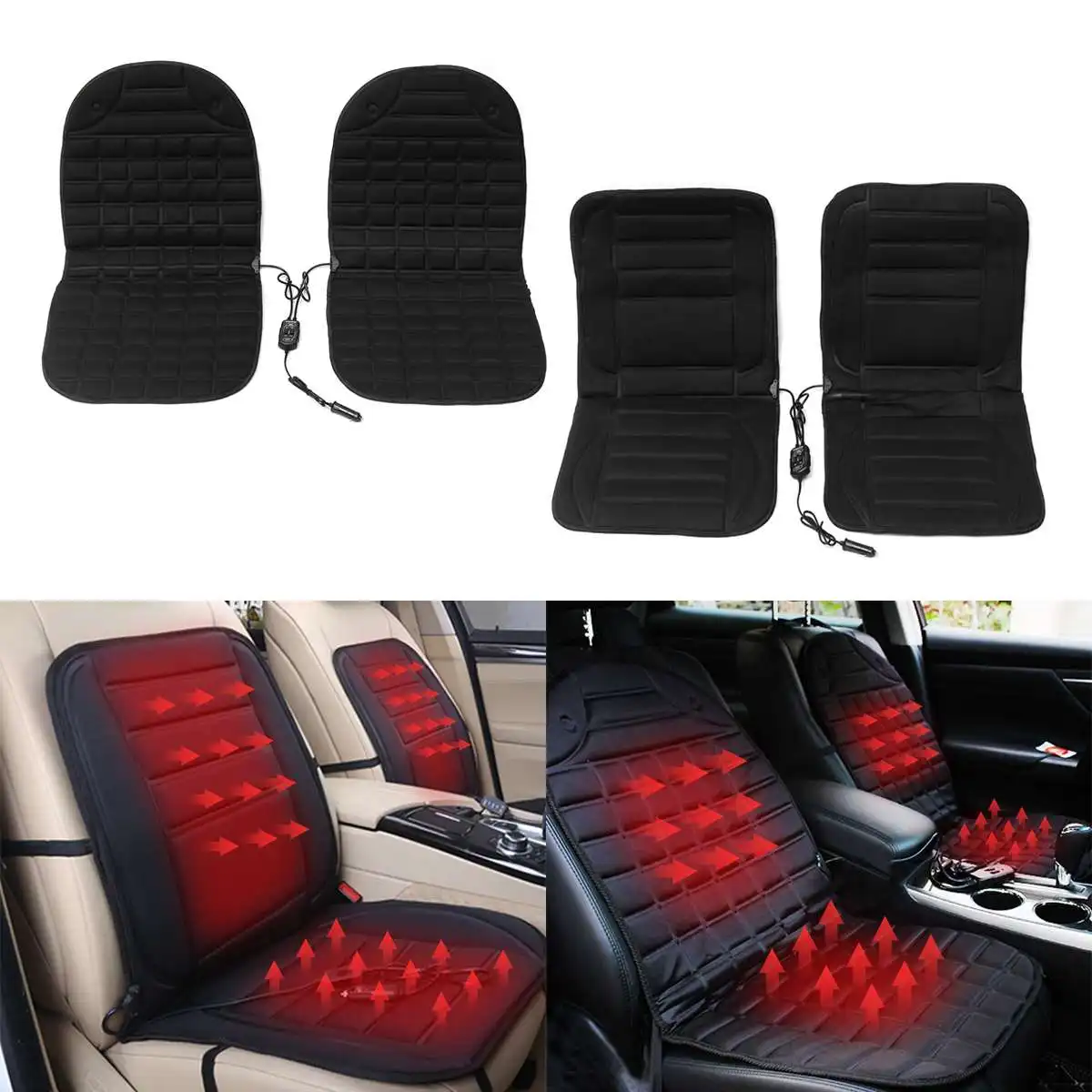 2pcs 12v universal fast thicken heated car seat cushion cover electric heater winter warmer heating pad free global shipping